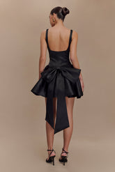 Felicia Satin Mini Dress With Bow - Black